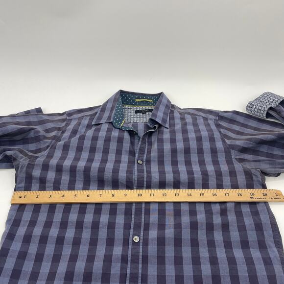 TED BAKER London Shirt Mens Size M Neck 16 Button Up Plaid Flip Cuff Long Sleeve - Picture 6 of 8